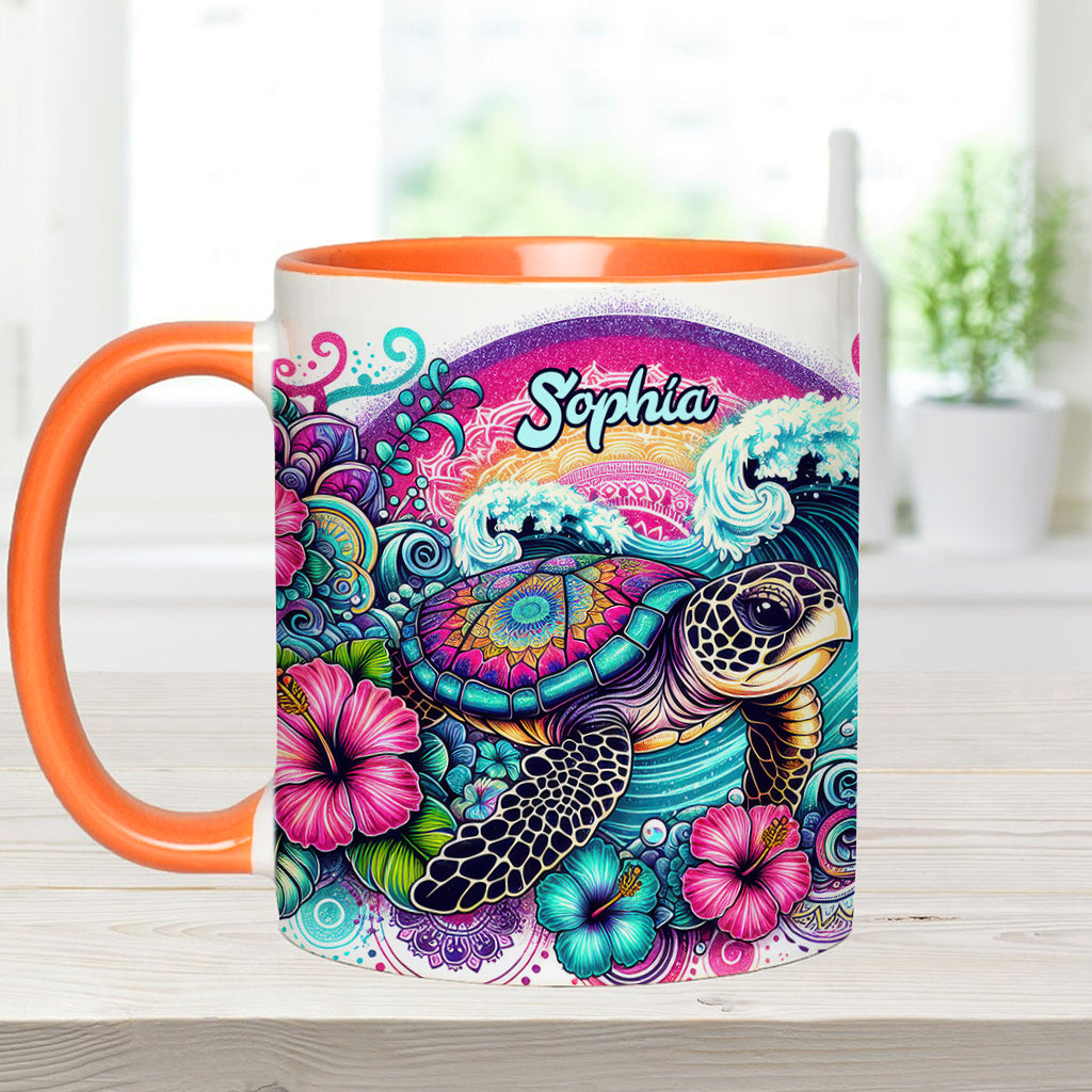 Mug personnalisé « Peace Love Turtle » avec motif tortue