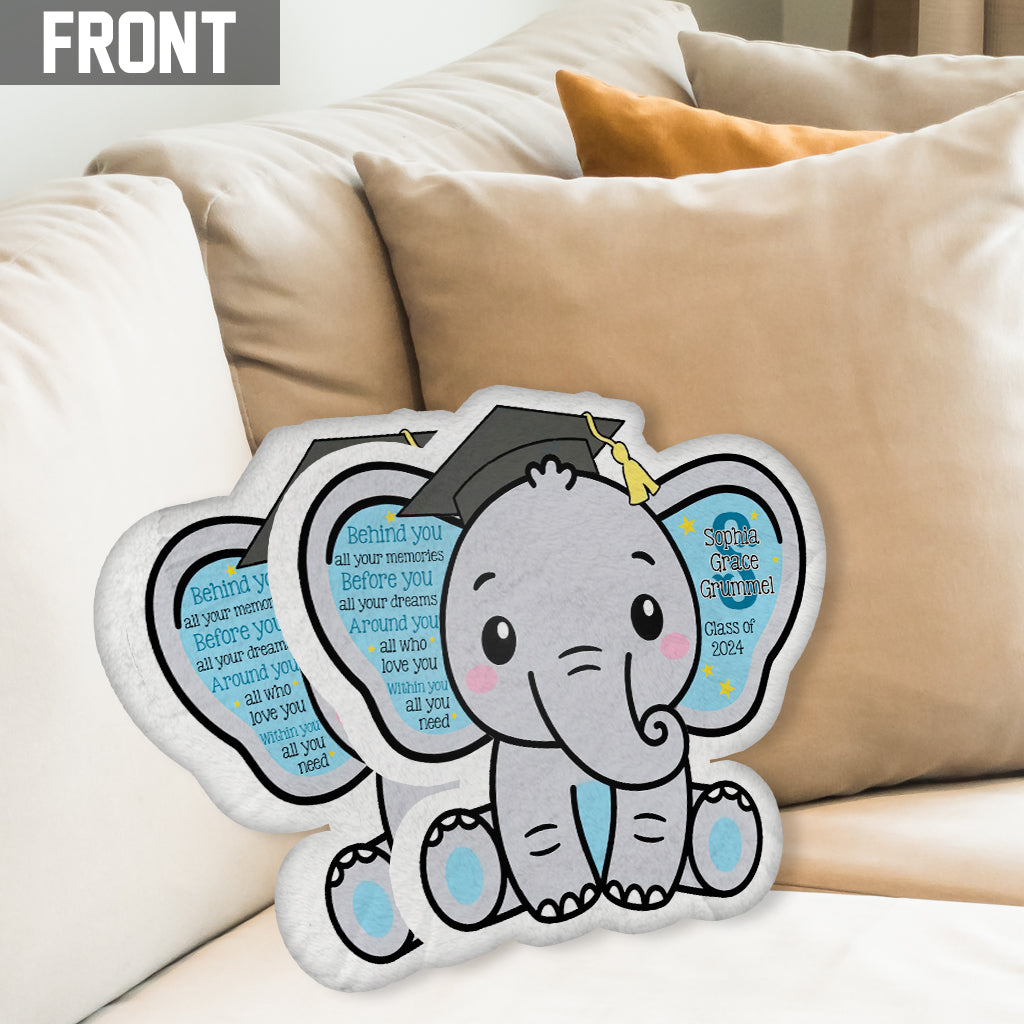 Coussin personnalisé en forme d'éléphant pour célébrer votre remise de diplômes - Souvenirs de votre réussite