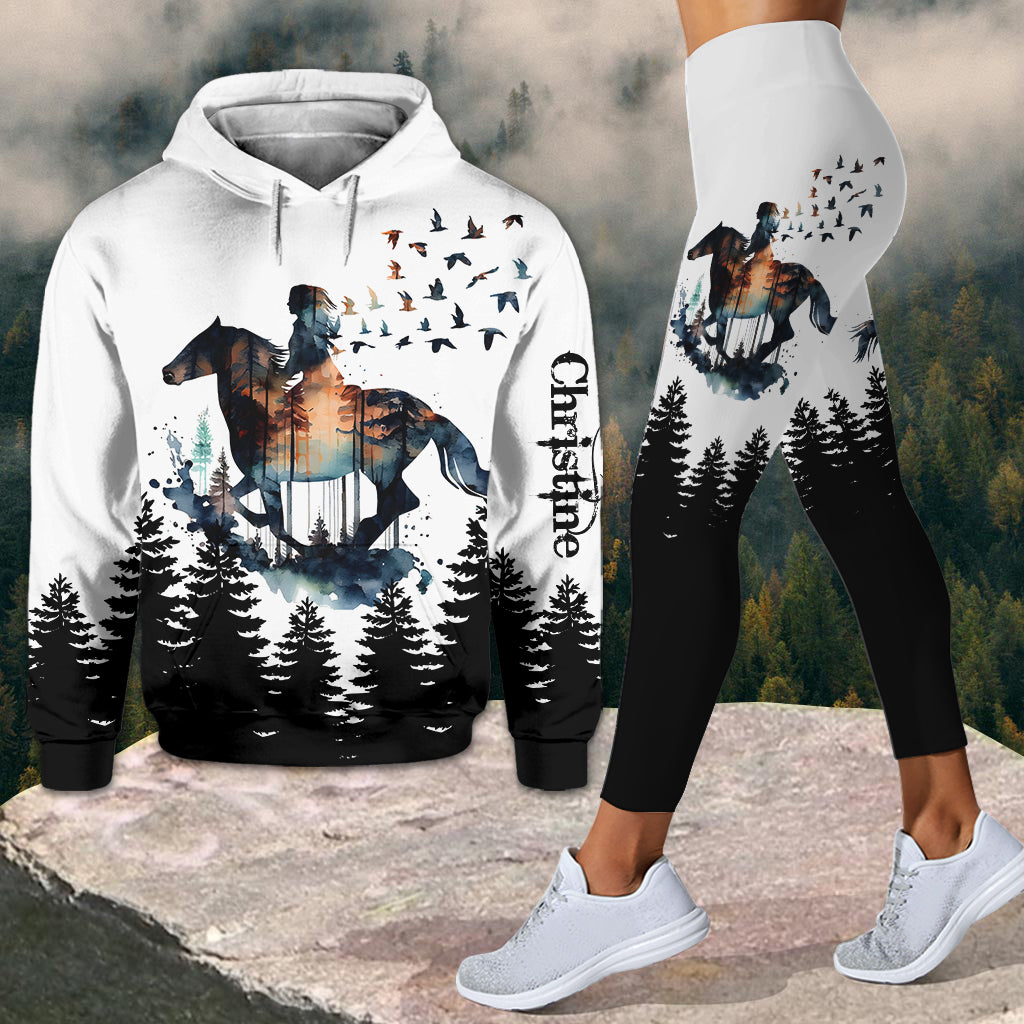 Fille à cheval - Sweat à capuche et leggings personnalisés sur le thème des chevaux