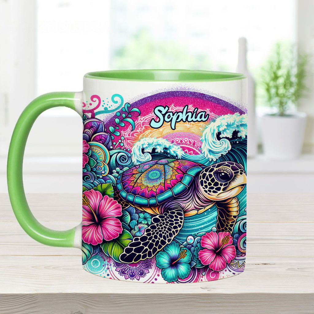 Mug personnalisé « Peace Love Turtle » avec motif tortue