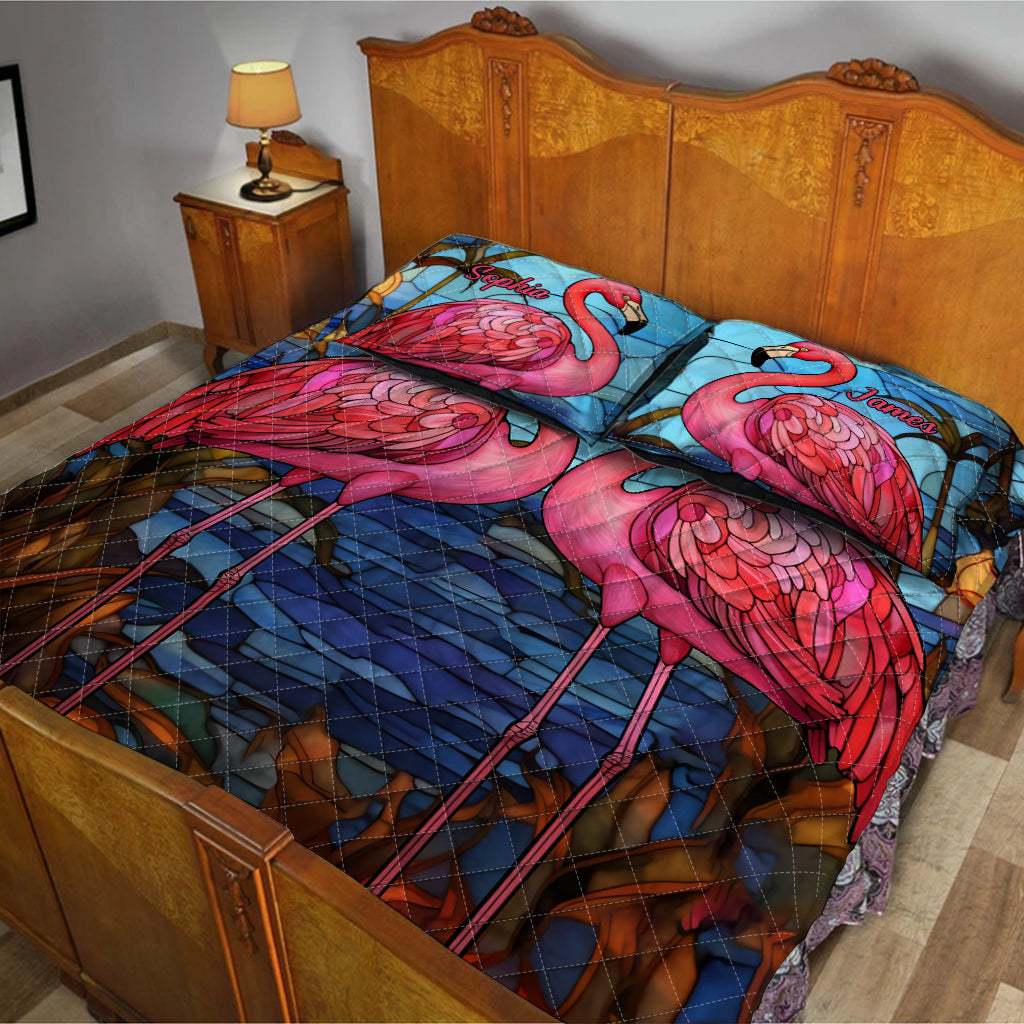 Ensemble de courtepointe personnalisé « Flamants roses »