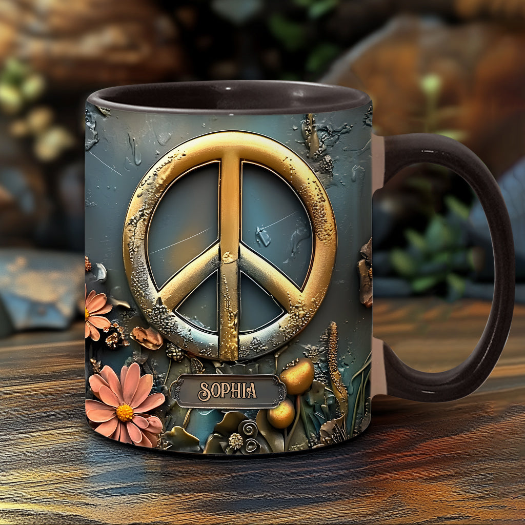 Peace, Love, And Happiness - Personalized Hippie Accent Mug