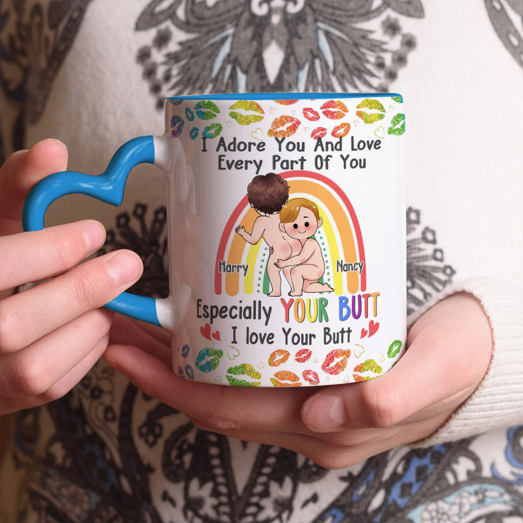 Je t'adore et j'aime chaque partie de toi - Mug personnalisé avec anse en forme de cœur pour le soutien LGBT