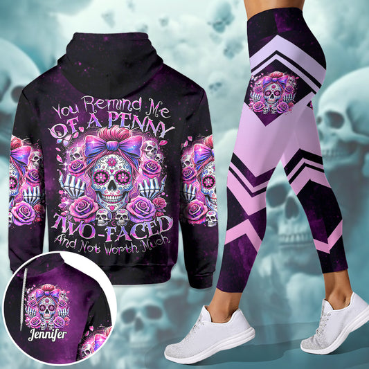 Tu me rappelles un sou à deux visages - Sweat à capuche et legging personnalisés tête de mort