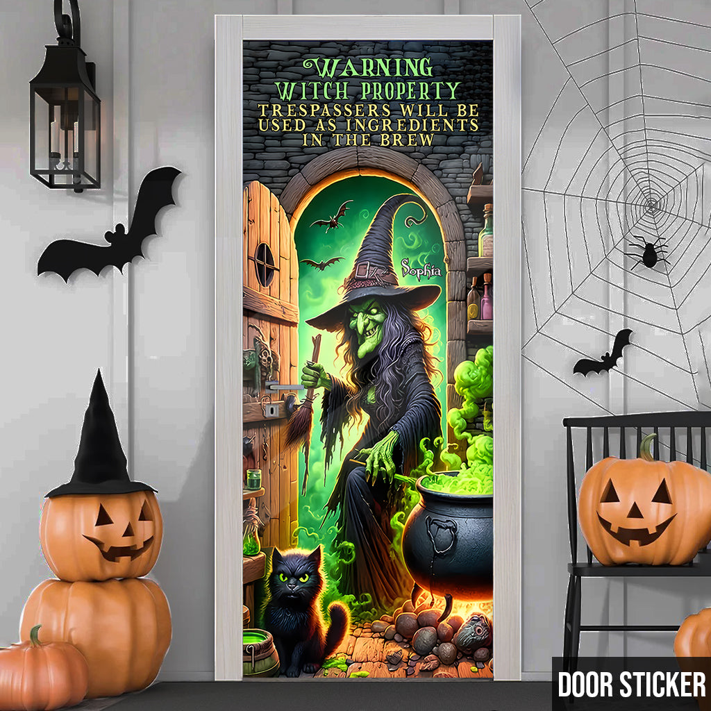 Attention, propriété de sorcière ! - Autocollant de porte personnalisé « Sorcière »