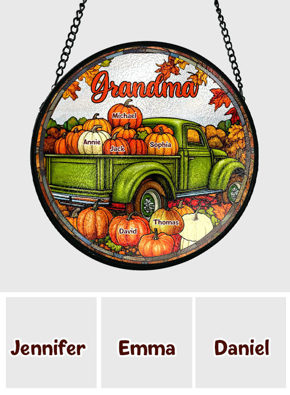 Camion d'automne de grand-mère - Attrape-soleil en vitrail personnalisé pour grand-mère