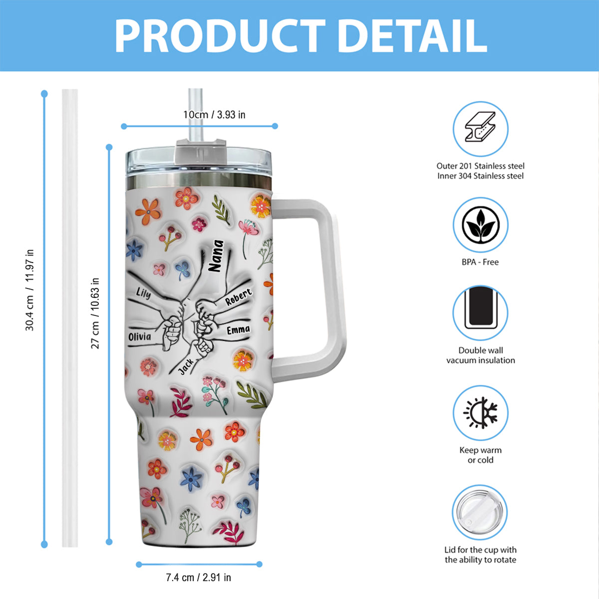 Tu nous tiens la main - Gobelet isotherme personnalisé avec anse