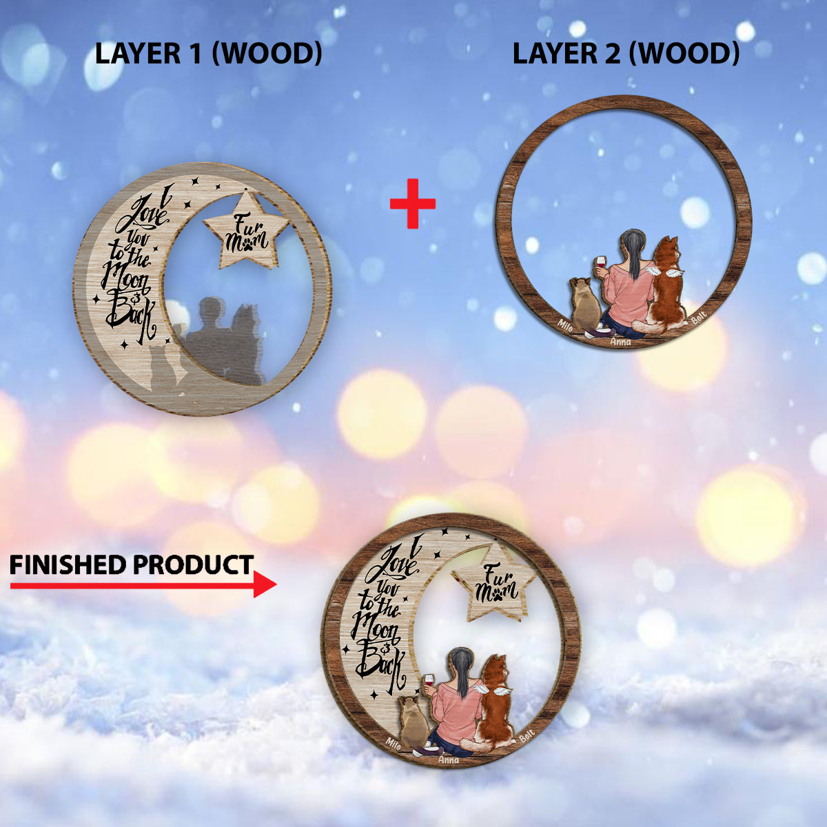 Tu me manques, je sais que je t'aime jusqu'à la lune et retour - Plaque en bois personnalisée pour chien (2 couches)