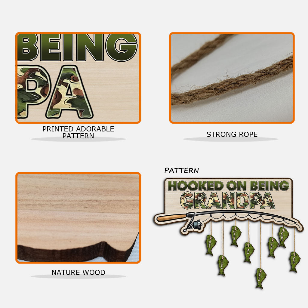 Accro à être papa/grand-père... - Panneau personnalisé en bois de palette de pêche