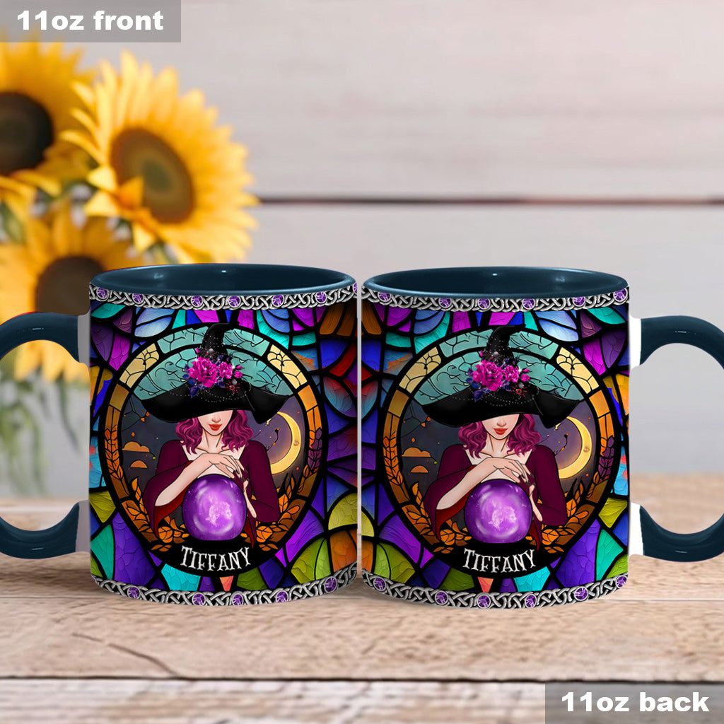 Mug personnalisé à motif sorcière, en vitrail violet mystique