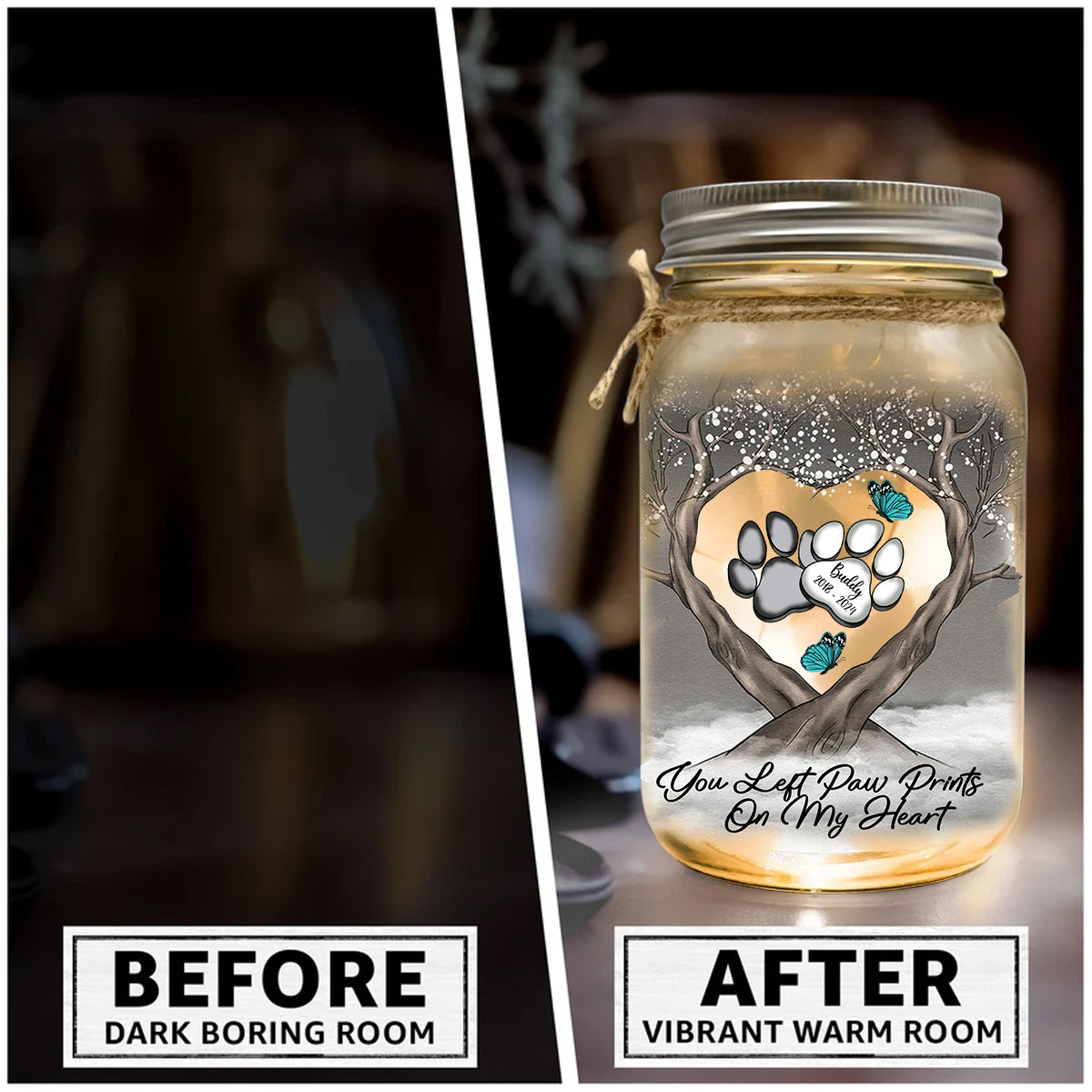 Tu as laissé des empreintes sur mon cœur - Lampe personnalisée pour bocal Mason en forme de chien
