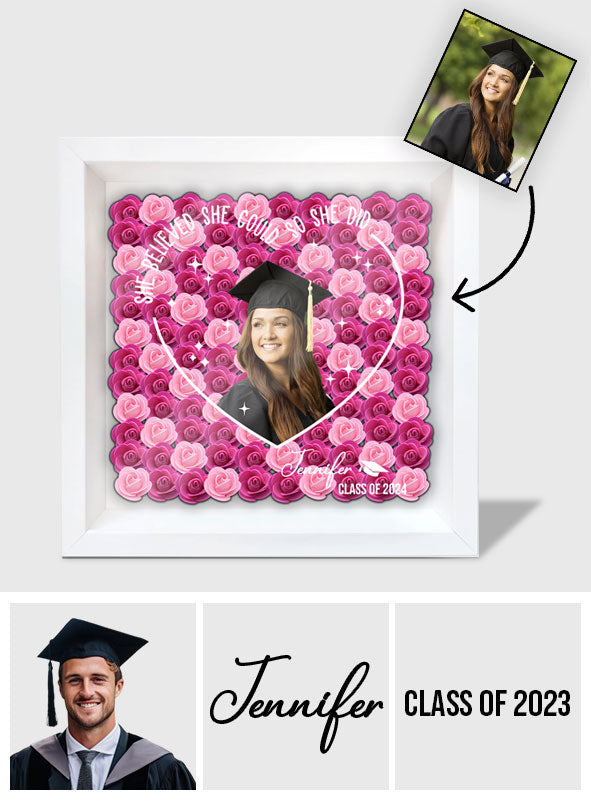 They Believed They Could So They Did - Personalized Graduation Custom Shaped Flower Shadow Box