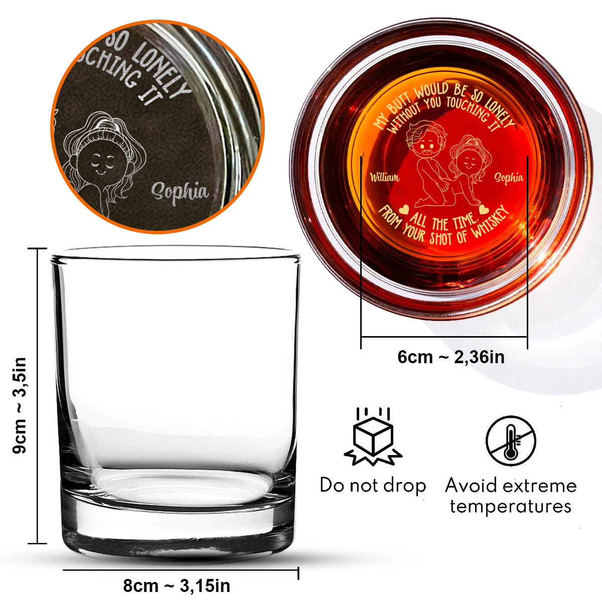 Mon derrière serait si seul - Verre à whisky gravé personnalisé pour couple