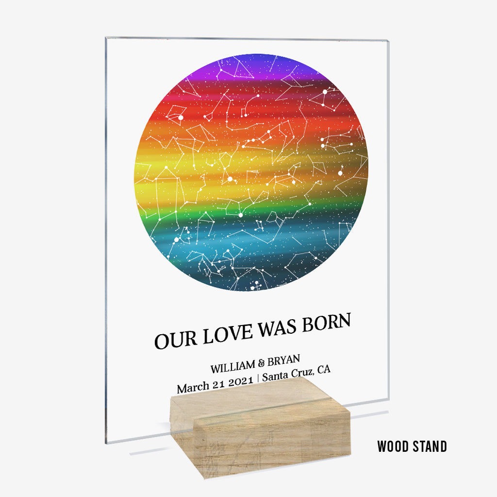 Notre amour est né - Plaque acrylique transparente personnalisée de soutien LGBT
