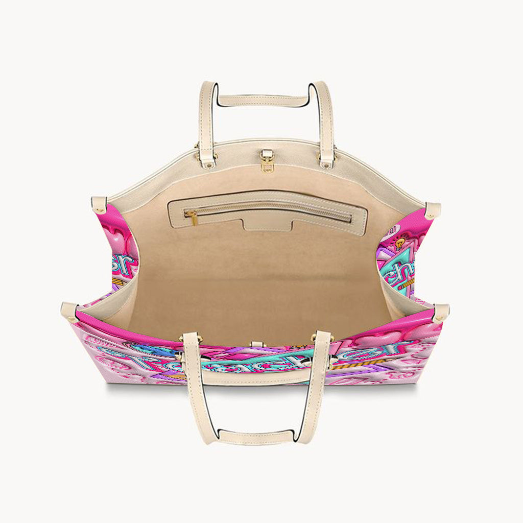Sac à main en cuir rose gonflable - Sac à main personnalisé pour enseignante
