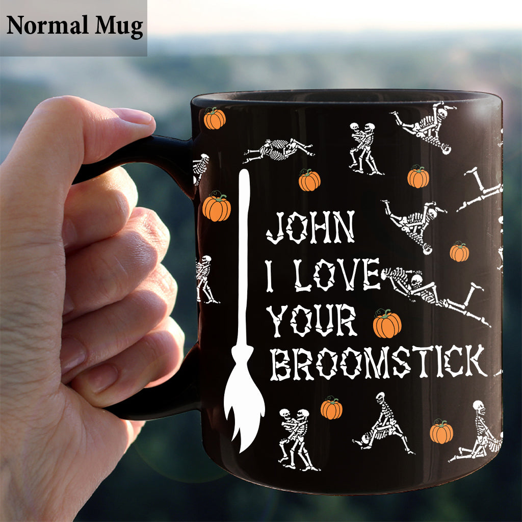 Mug personnalisé pour couple « J’aime vos citrouilles / balai »