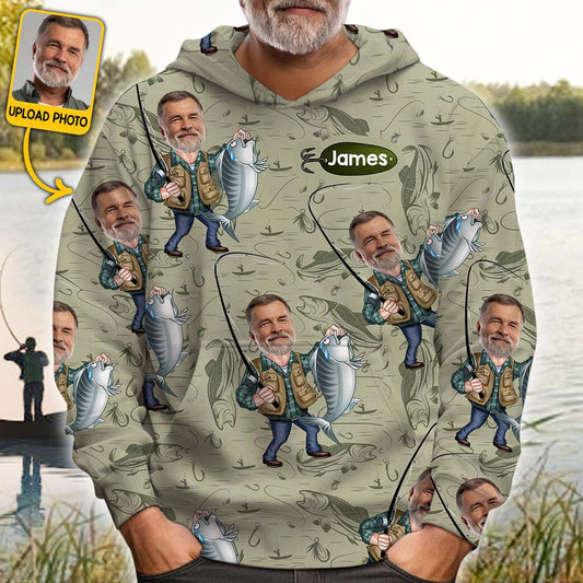 Funny Caricature Face - Personalized Fishing All Over Shirt