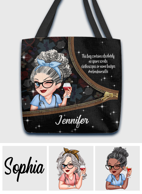 Vie d'infirmière retraitée : ce sac contient un sac fourre-tout personnalisé pour infirmière.