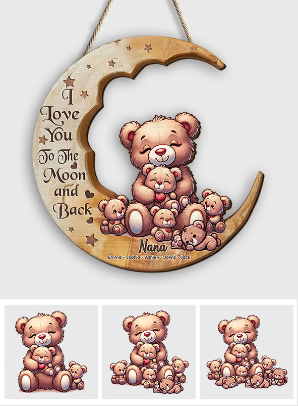 Je t'aime jusqu'à la lune - Panneau en bois personnalisé pour grand-mère