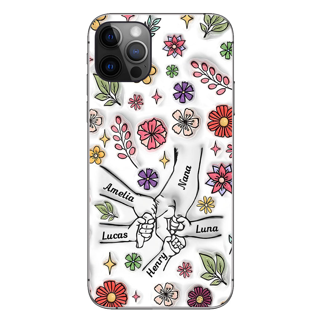 Coque de téléphone personnalisée pour grand-mère avec motif floral printanier et mains qui se tiennent - Mamie et maman