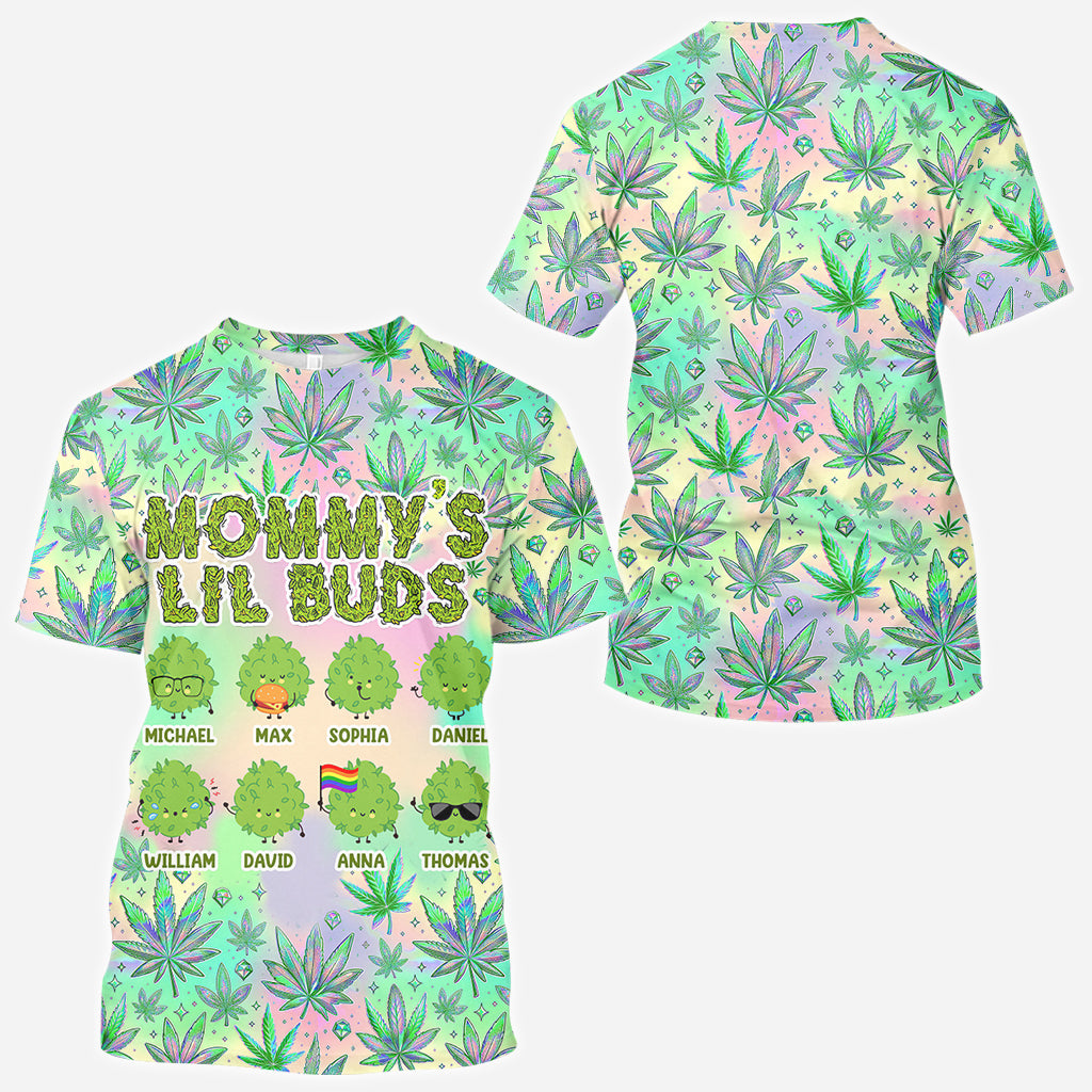 Les petits bourgeons de maman - La maman la plus cool du monde - T-shirt personnalisé avec motif cannabis.