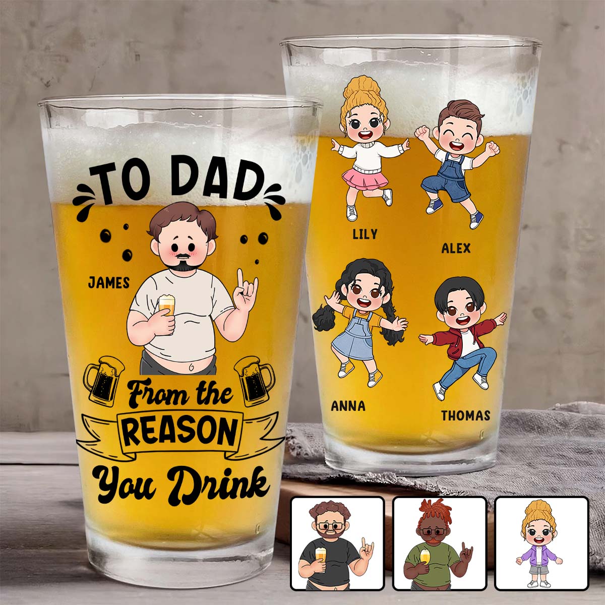 To Dad From The Reason You Drink - Personalized Father Beer Glass
