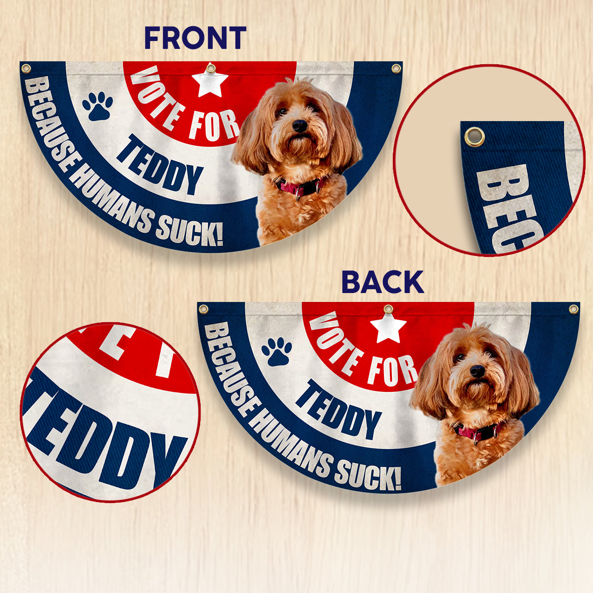 Votez pour mon bébé à quatre pattes ! N'importe quelle photo - Drapeau éventail plissé personnalisé pour chien