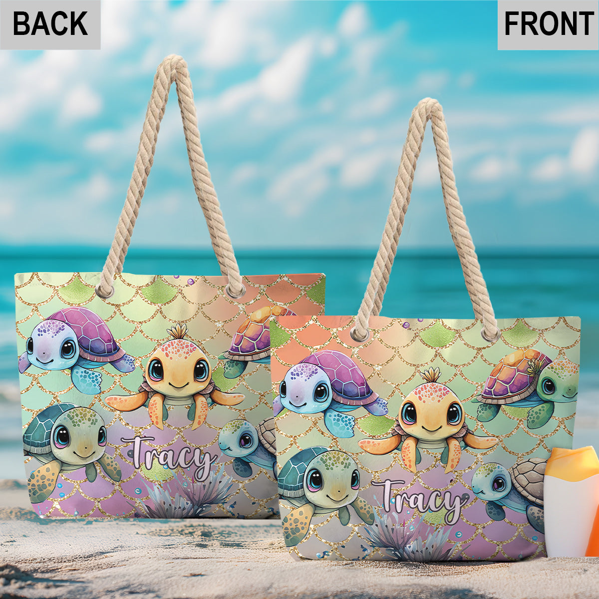 Cute Turtles - Personalized Turtle Beach Bag