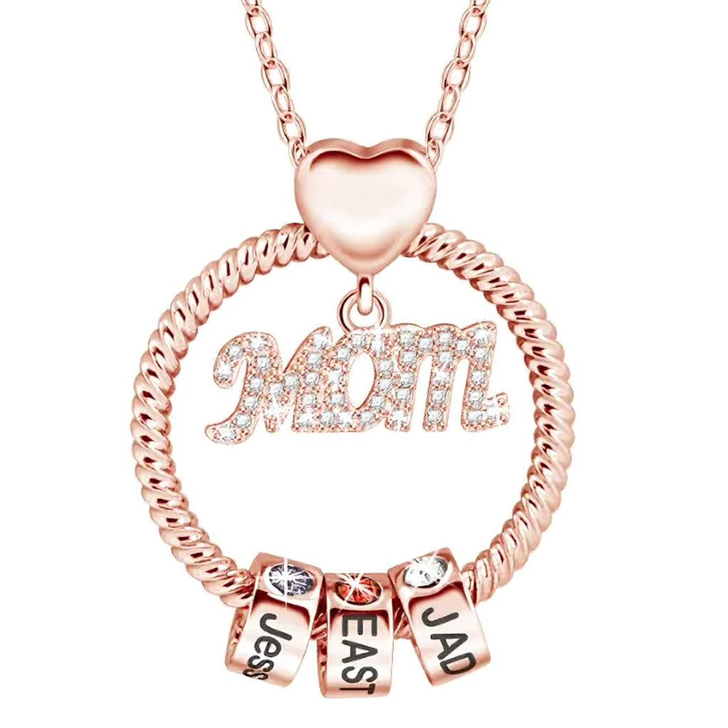 Collier pendentif rond avec breloques pour maman - Collier pendentif rond personnalisé pour maman avec breloques