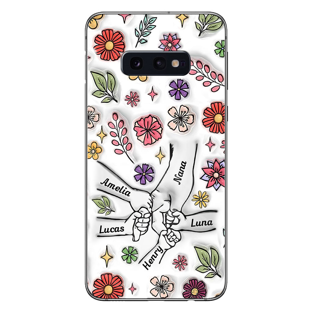 Coque de téléphone personnalisée pour grand-mère avec motif floral printanier et mains qui se tiennent - Mamie et maman