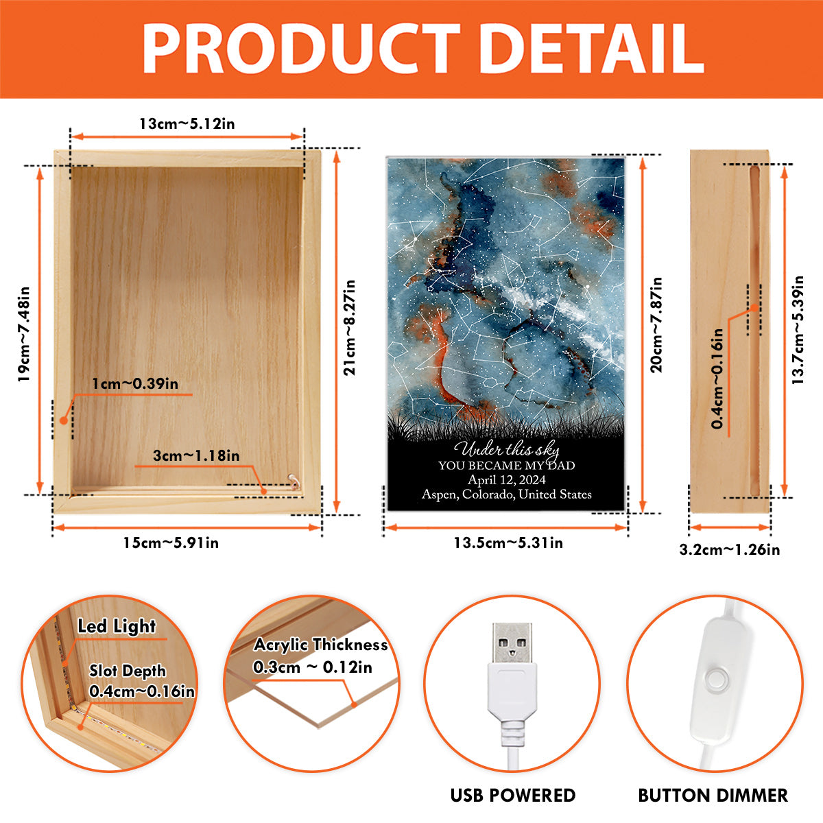 Là où tout a commencé - Cadre photo personnalisé pour papa avec boîte lumineuse