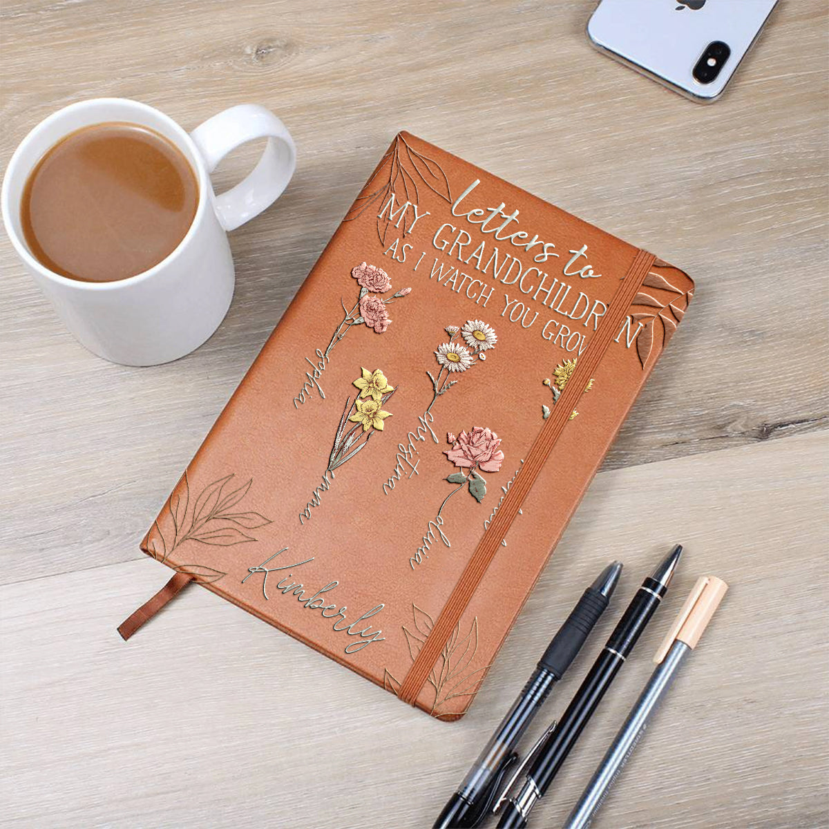 Lettres à mes petits-enfants : « D’abord maman, maintenant grand-mère » - Carnet de notes personnalisé en cuir pour grand-mère