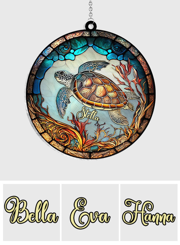 J'adore les tortues - Décoration attrape-soleil personnalisée en forme de tortue à suspendre à la fenêtre 