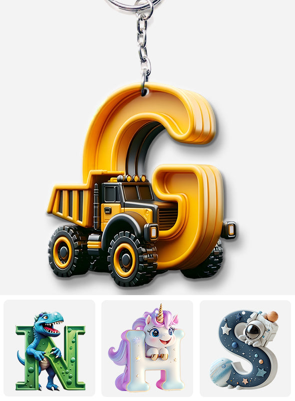 Construction Vehicles Letter - Personalized Kid Keychain