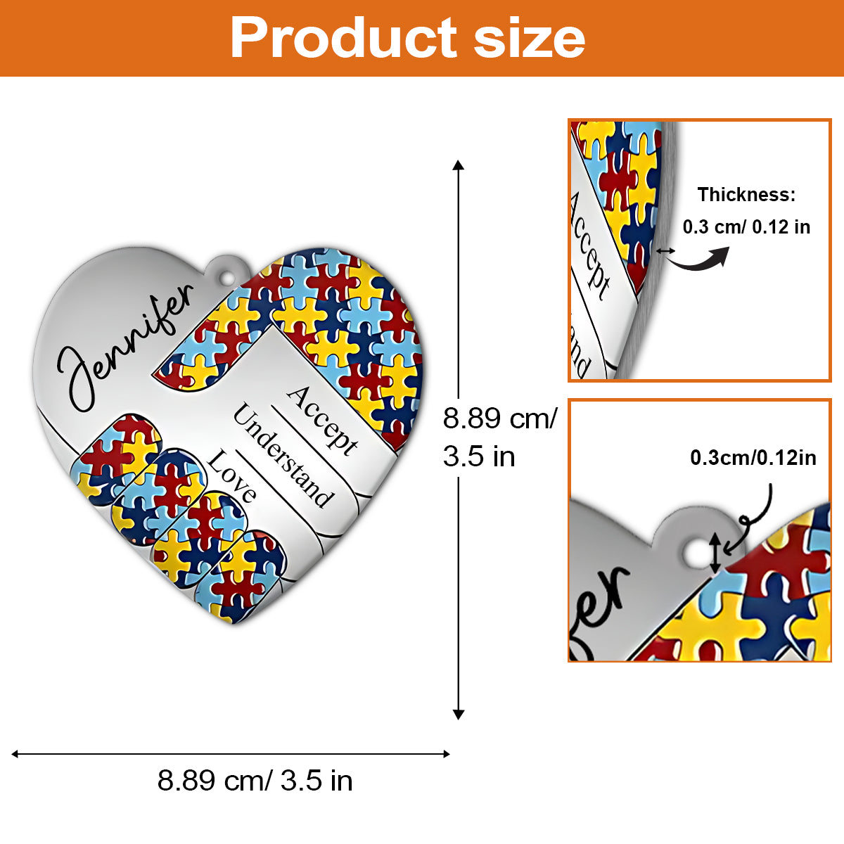 Accept Understand Love - Personalized Autism Awareness Shaped Aluminium Ornament (Print On Both Side)