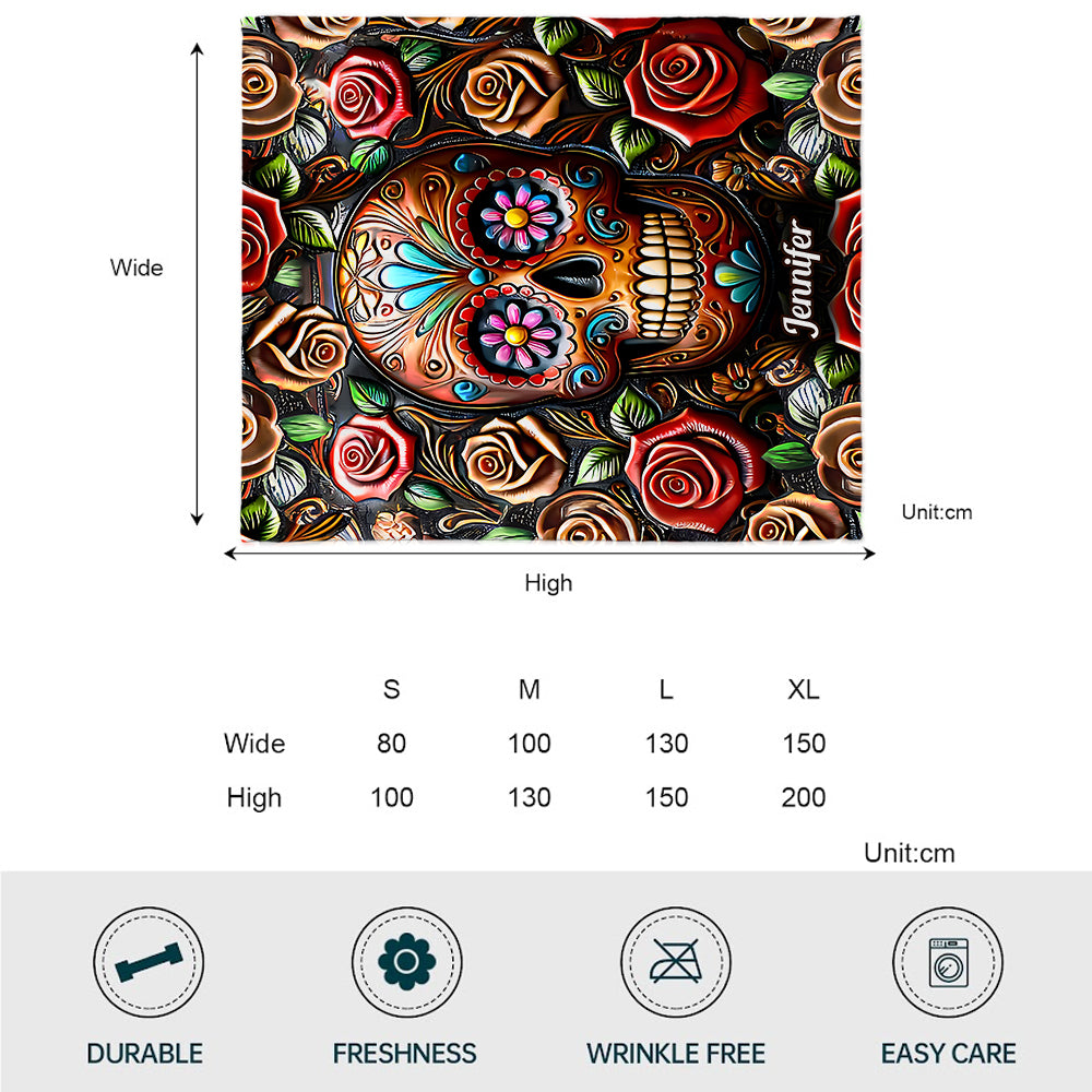 Roses And Skull - Personalized  Skull Blanket
