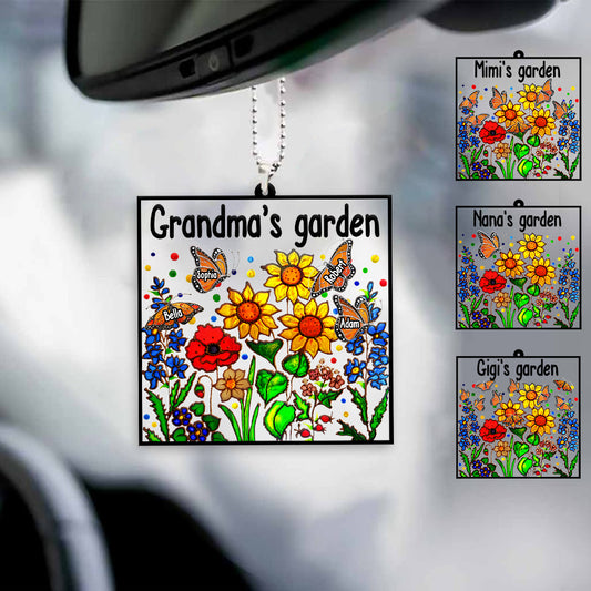 Jardin de grand-mère avec papillon - Ornement de voiture transparent personnalisé pour grand-mère