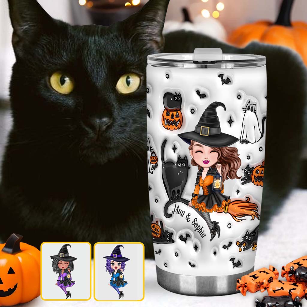 Mignonne sorcière, fantôme d'Halloween et chat Boo - Gobelet personnalisé sorcière