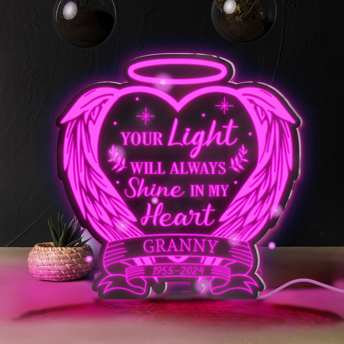 Your Light Will Always Shine In My Heart - Personalized Memorial Mirror Light