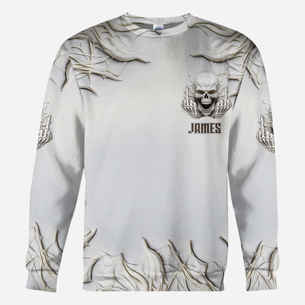 T-shirt personnalisé à motif crâne blanc sarcastique - T-shirt intégral à motif crâne