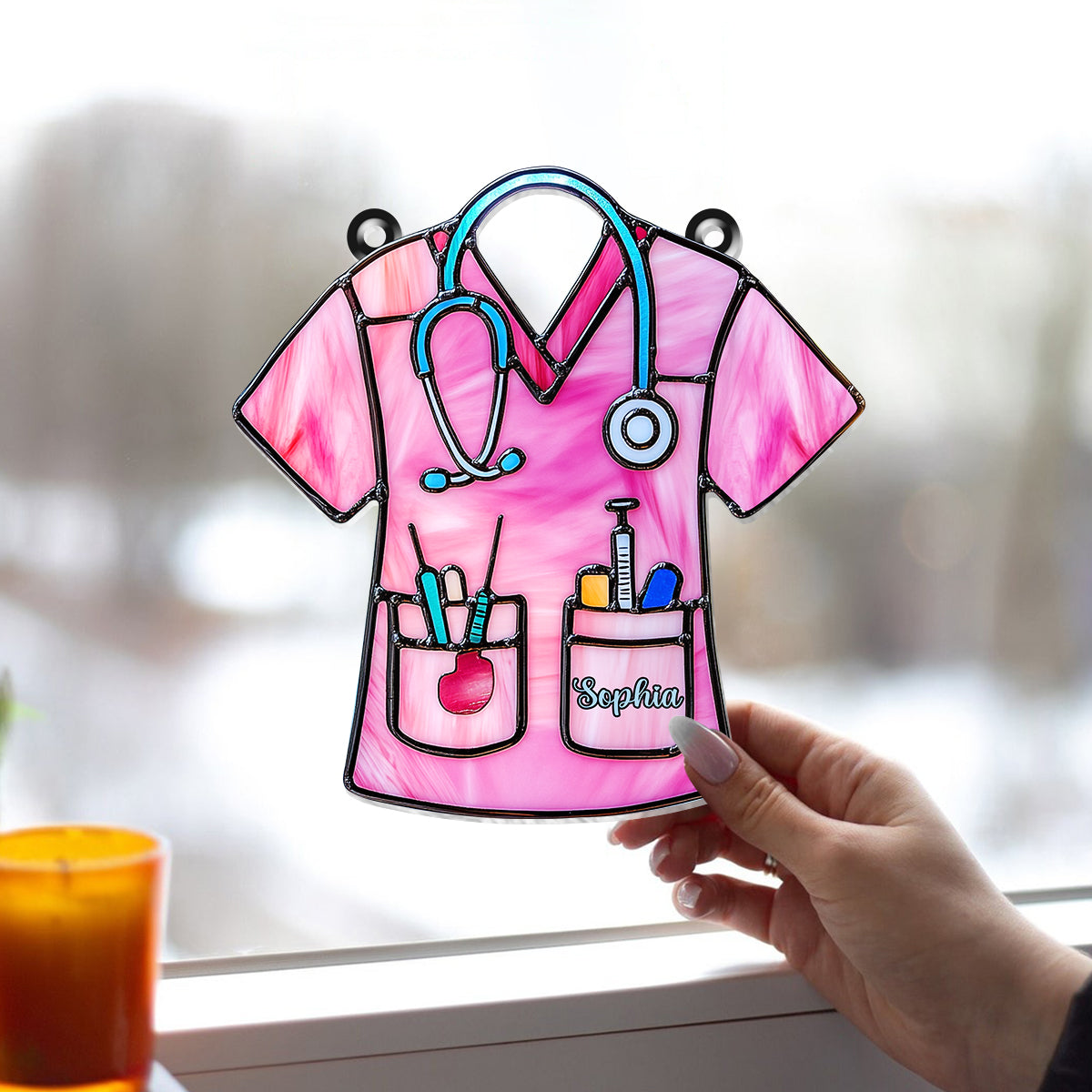 Vie d'infirmière en blouse - Ornement attrape-soleil personnalisé à suspendre à la fenêtre pour infirmière 