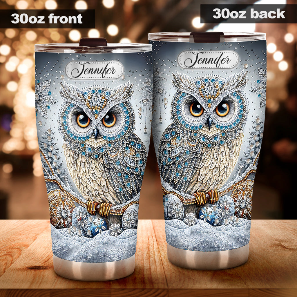 Sparkle Blue Owl - Personalized Owl Tumbler