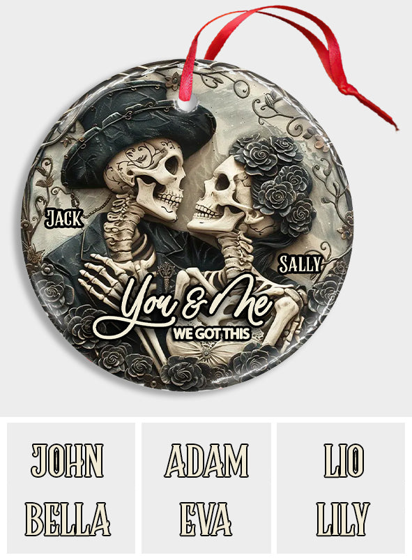 Toi et moi - Ornement rond en céramique personnalisé en forme de crâne