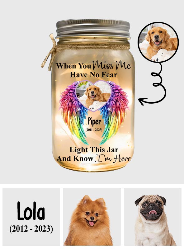 Quand tu me manques, n'aie pas peur - Lampe personnalisée pour bocal Mason en forme de chien