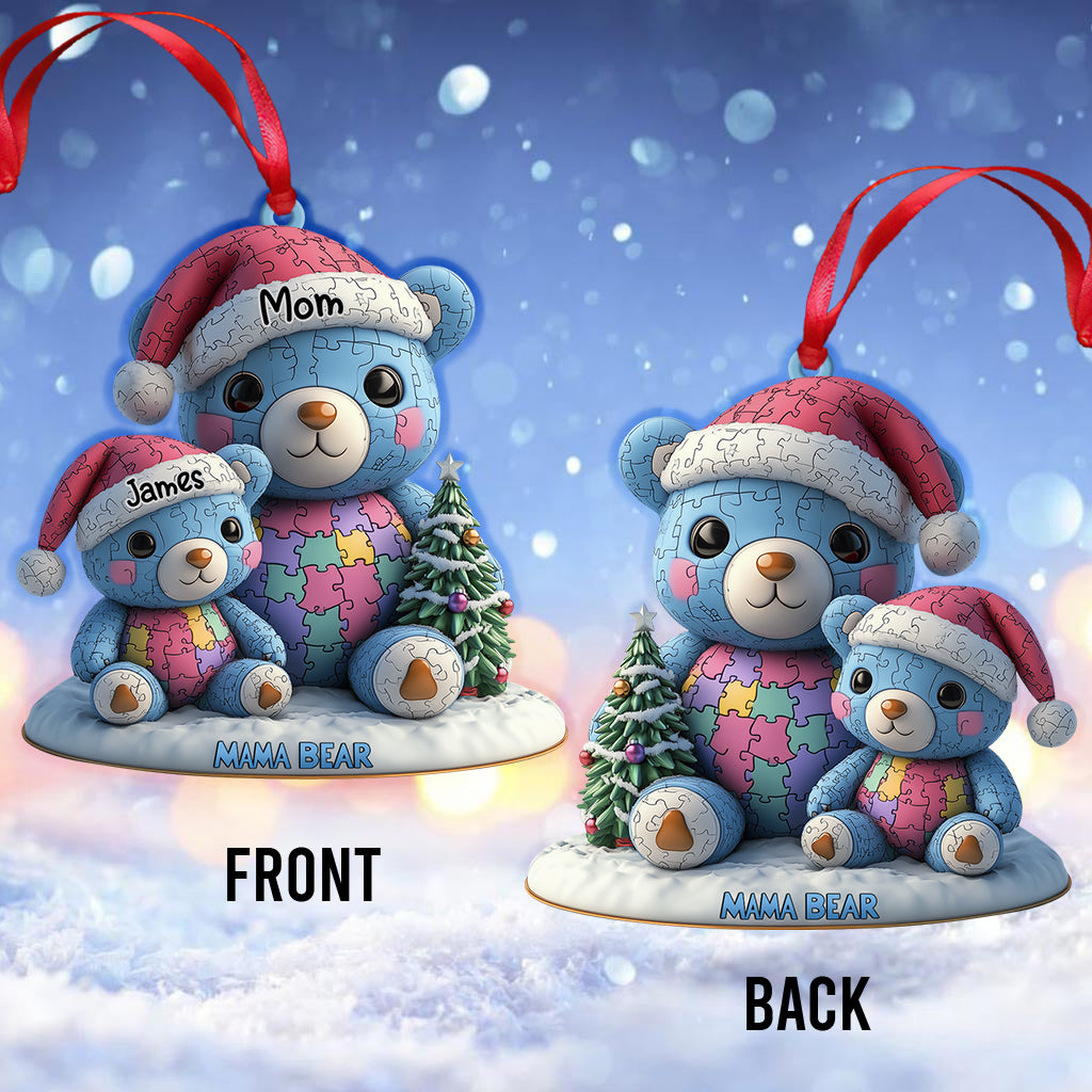 Noël Maman Ours - Ornement personnalisé pour la sensibilisation à l'autisme