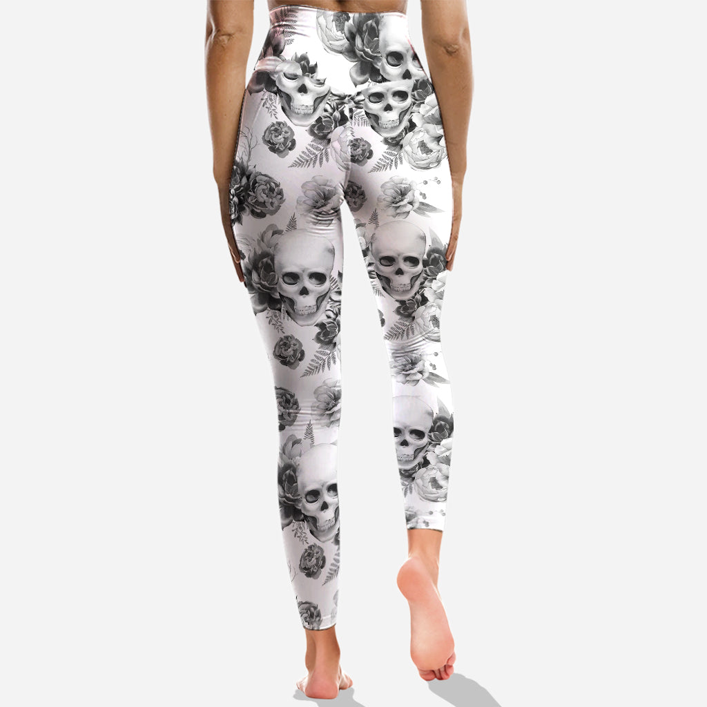 Sweat à capuche et legging personnalisés à motif crâne et roses roses