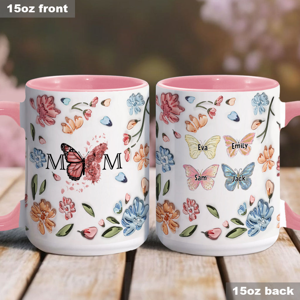 Mug personnalisé « Papillon pastel à fleurs » pour maman
