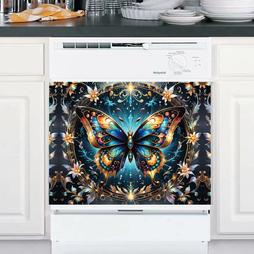 Superbe couvercle de lave-vaisselle papillon doré