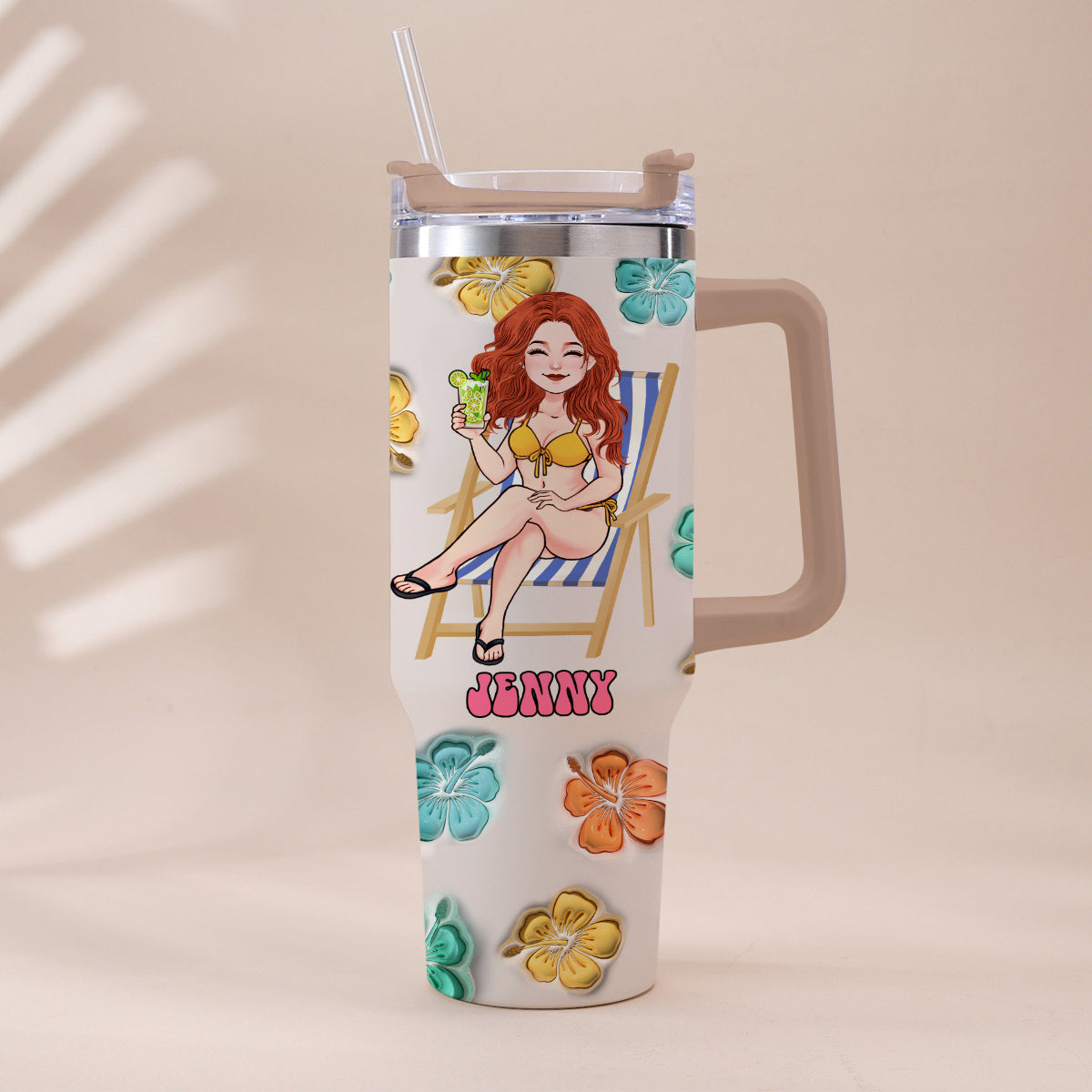 Ambiance estivale - Gobelet personnalisé pour amoureux de la mer avec anse