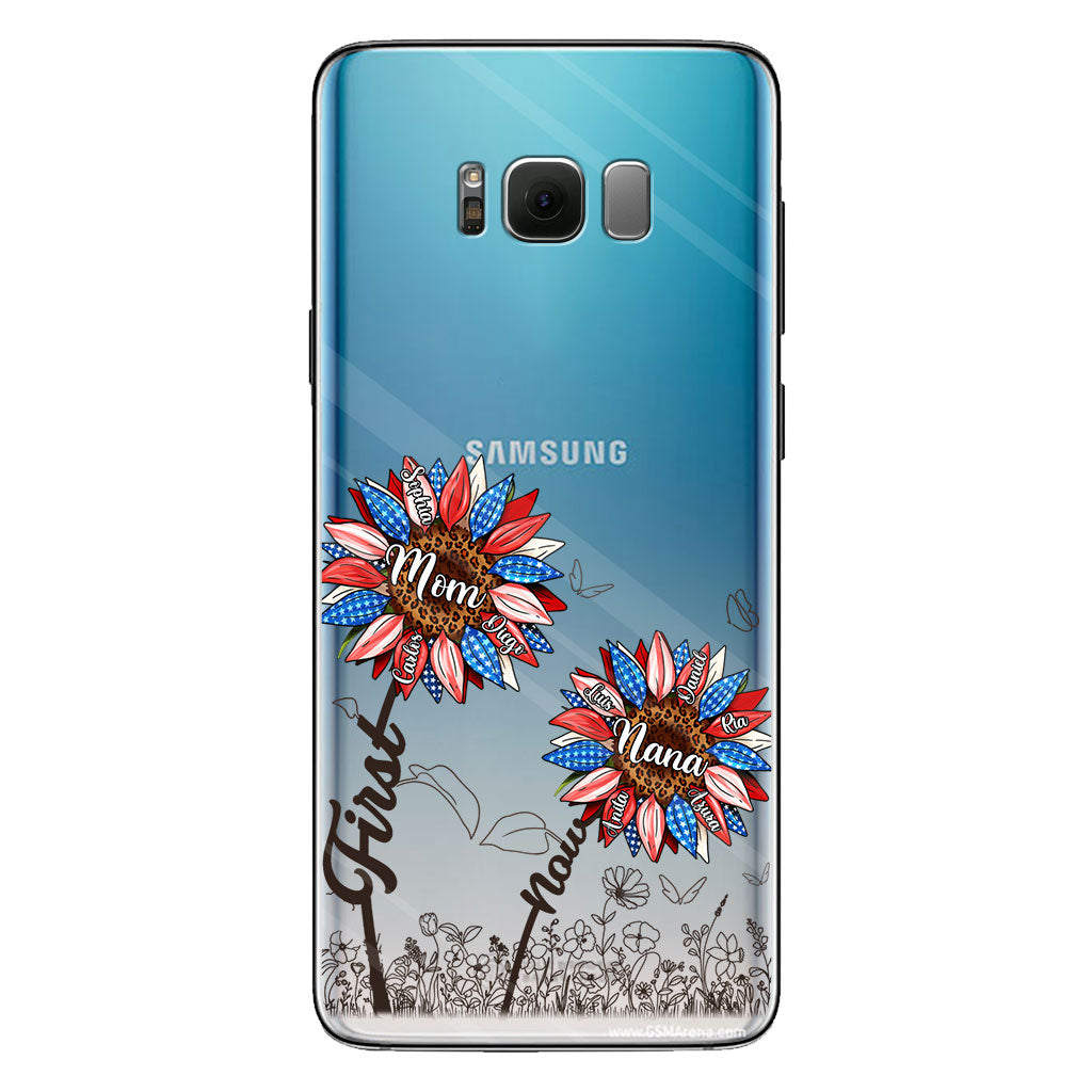 Première maman, maintenant grand-mère - Version Tournesol - Coque de téléphone transparente personnalisée pour grand-mère